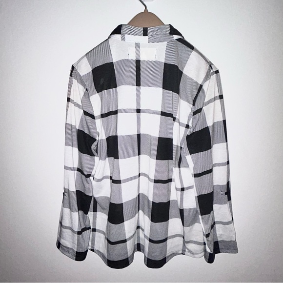 French Laundry B&W Buffalo Plaid Long Sleeve Button Down Pockets Soft Jersey XL - Picture 5 of 8